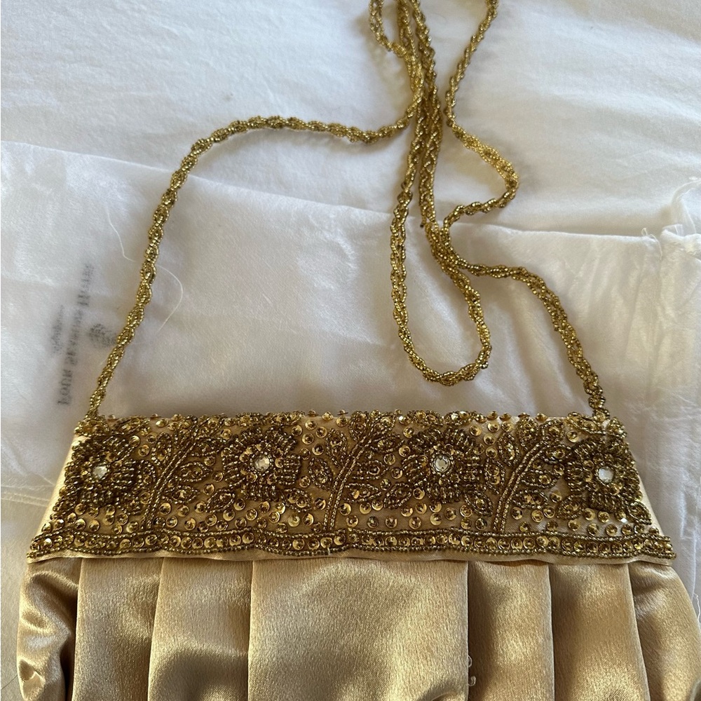 Carlo Fellini Gold Beaded Satin Clutch